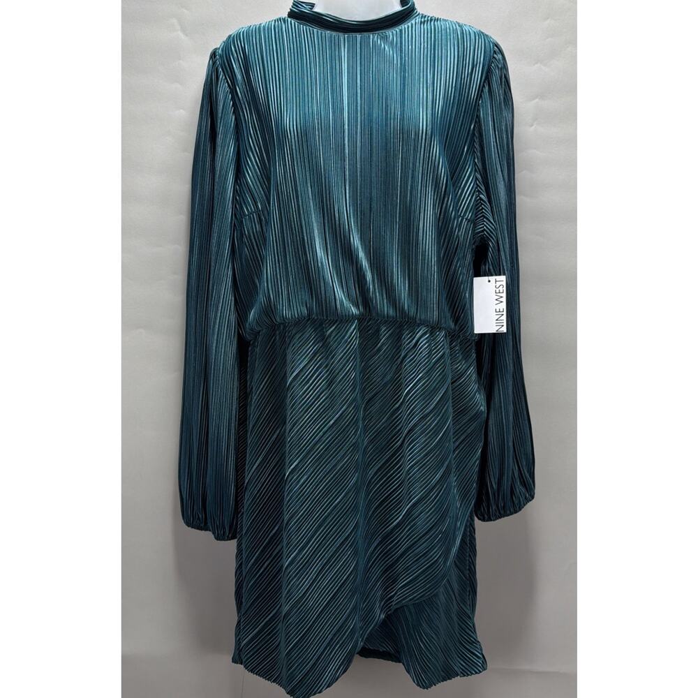 NWT Nine West Formal Dress Balloon Sleeve Silky Green Dress Size XXL